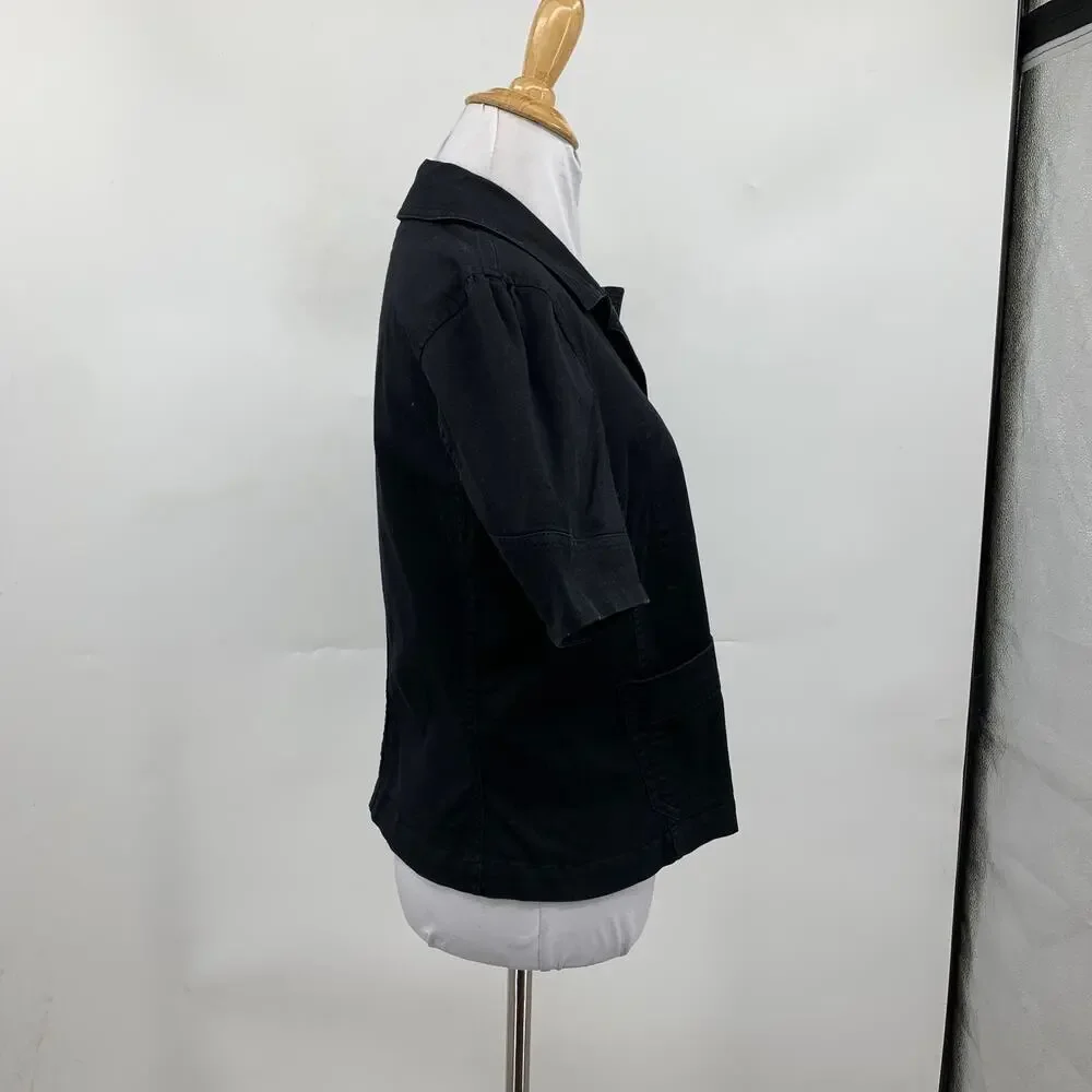 Lauren Ralph Lauren Shirt Womens M Medium Black Puff Sleeve Notch Cropped Top
